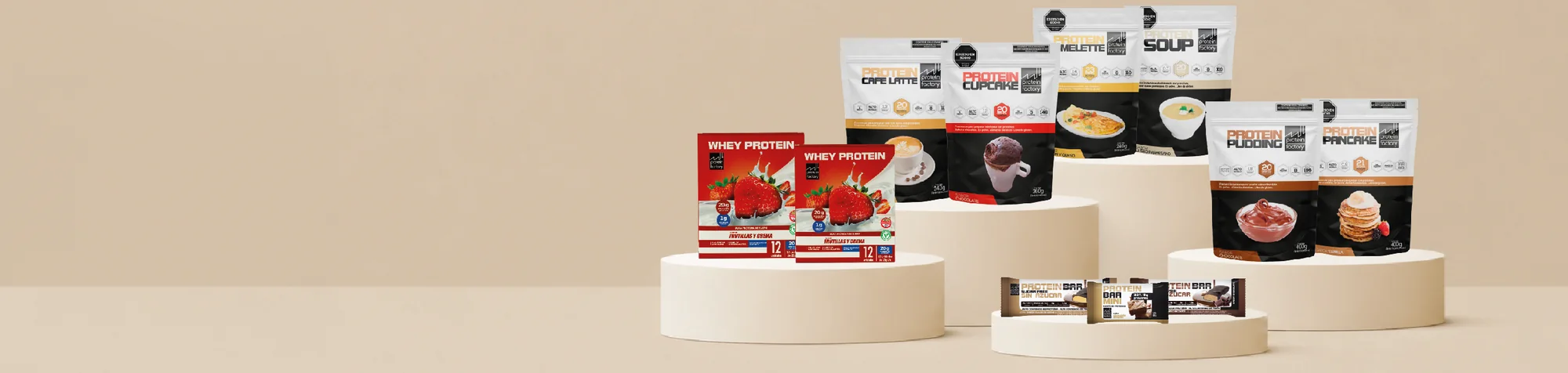 Variedad de productos Protein Factory disponibles en puntos de venta