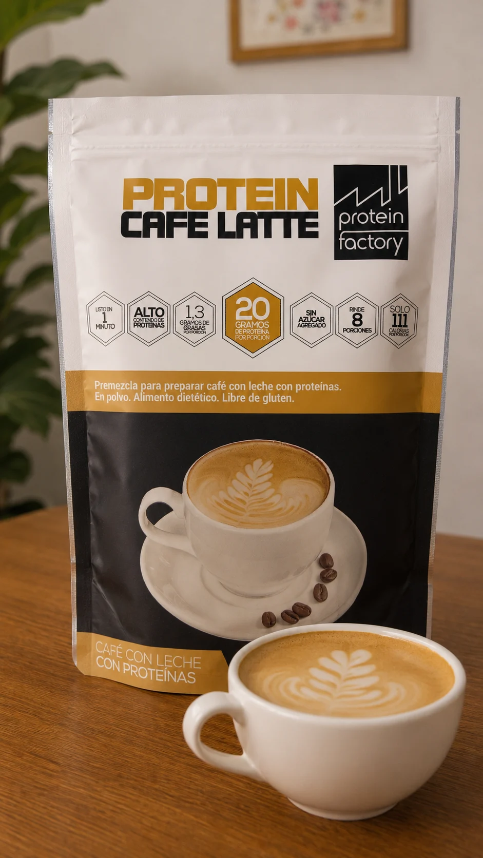 Café latte proteico con dulce de leche y chocolate